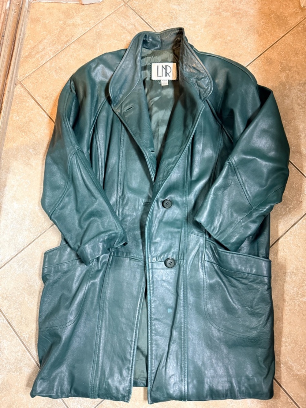 Vintage Men's Dark Green Leather Trench Coat